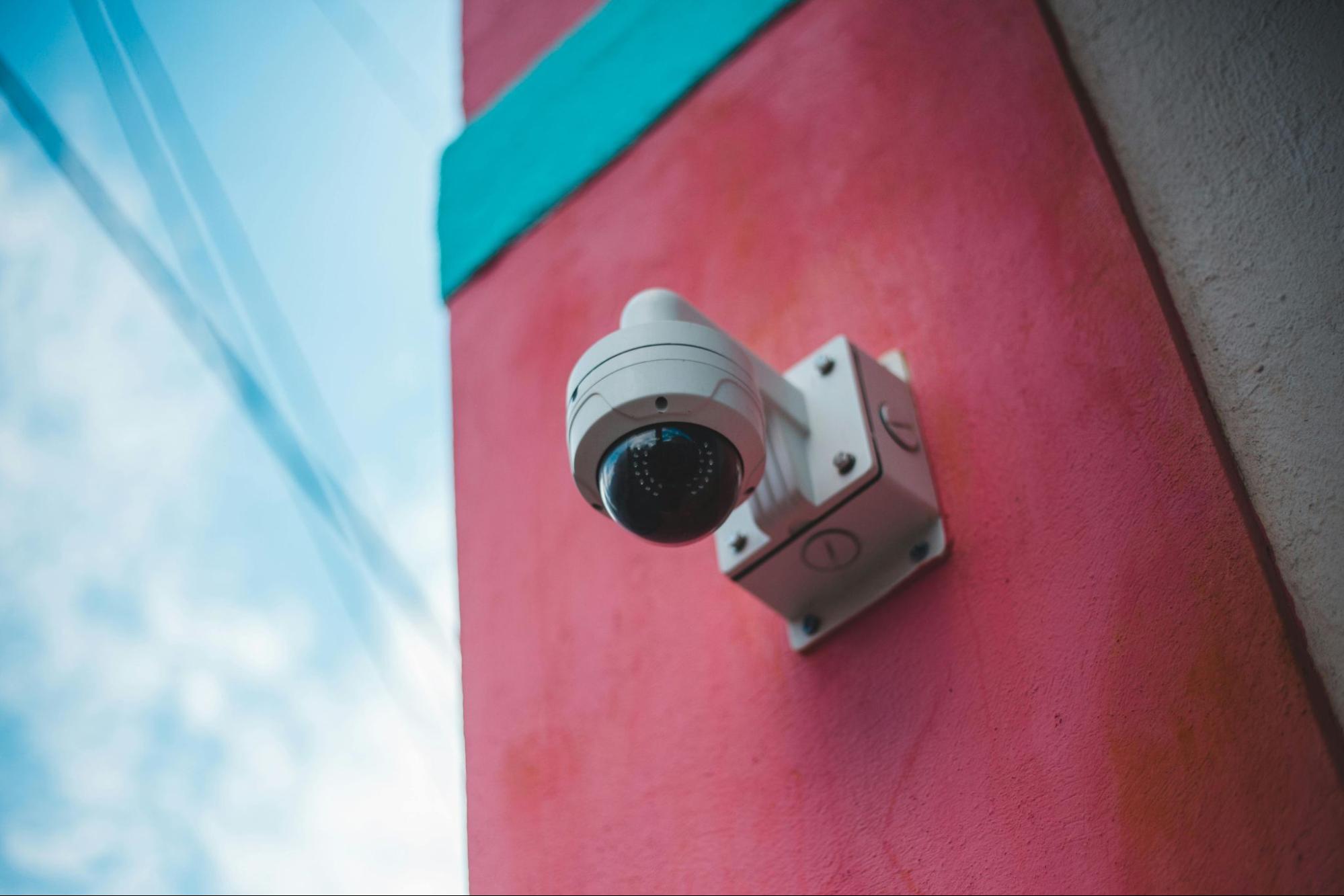 upward shot of a dome security camera