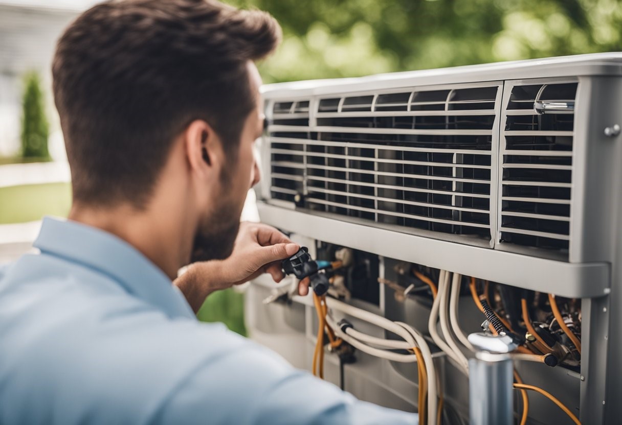 man repairing AC unit