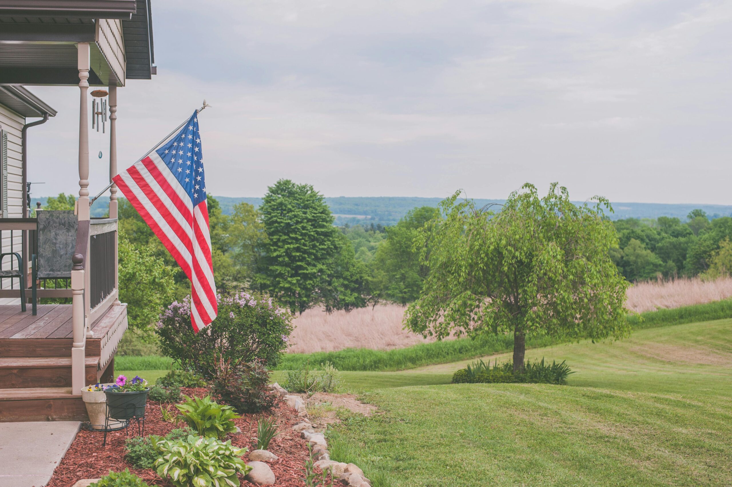 USA Flag on a front porch