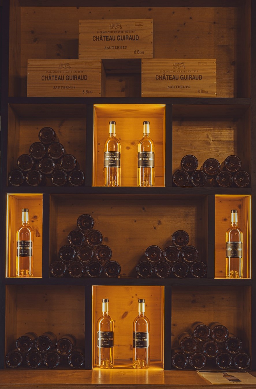 wine cellar shelves with bottles
